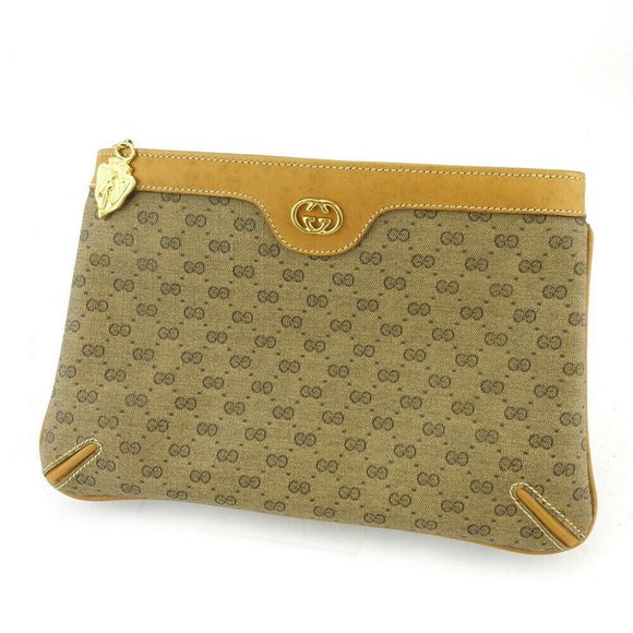 GUCCI Poach Micro GG Beige PVC ~ Leather Authentic USED - Picture 1 of 8